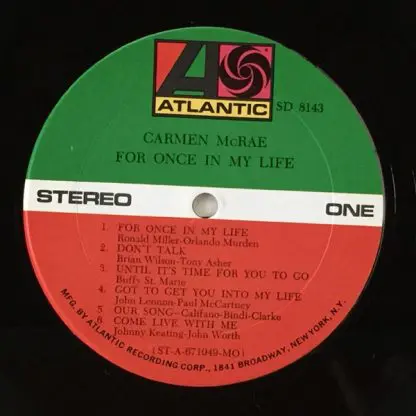 USED LP]CARMEN McRAE, For Once IN My Life, Allantic SD-8143 