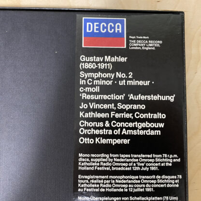 [USED 2LP BOX]クレンペラー＆アムステルダム・コンセルトヘボウO　マーラー：交響曲第2番「復活」 - 画像 (9)